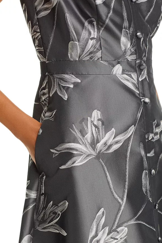 Cocktail Dresses Short Cocktail Floral Midi Length Dress Grey Multi
