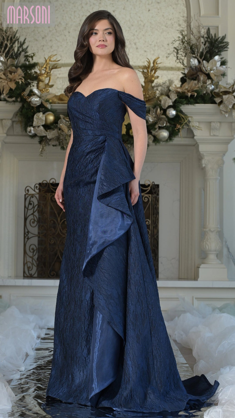 Prom Dresses Long Formal Ruffle Evening Prom Dress Navy