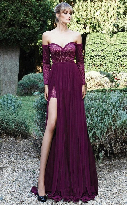 Formal Dresses Long Pattern Slit Formal Evening Dress Burgundy