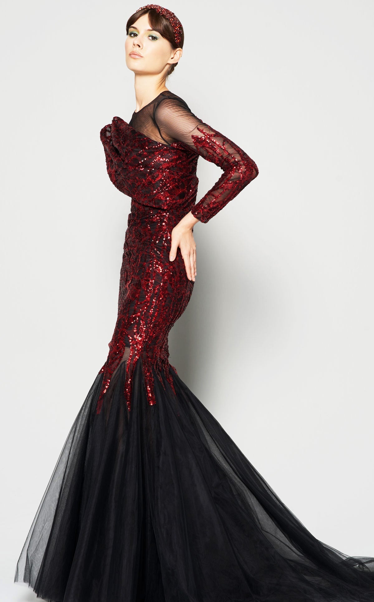 Formal Dresses Long Sleeve Formal Sequin Mermaid Dress Burgundy