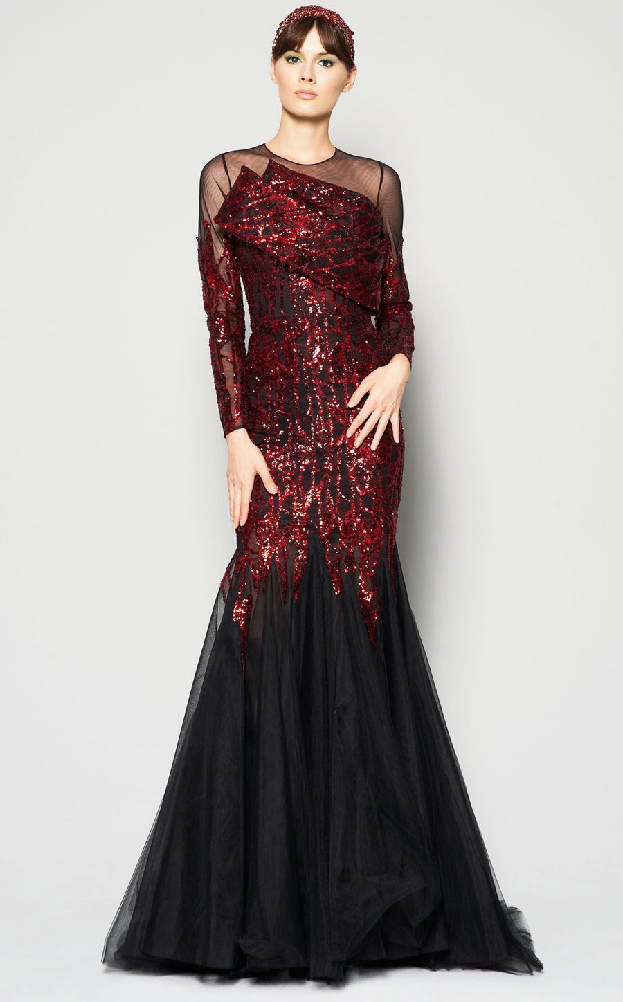 Formal Dresses Long Sleeve Formal Sequin Mermaid Dress Burgundy