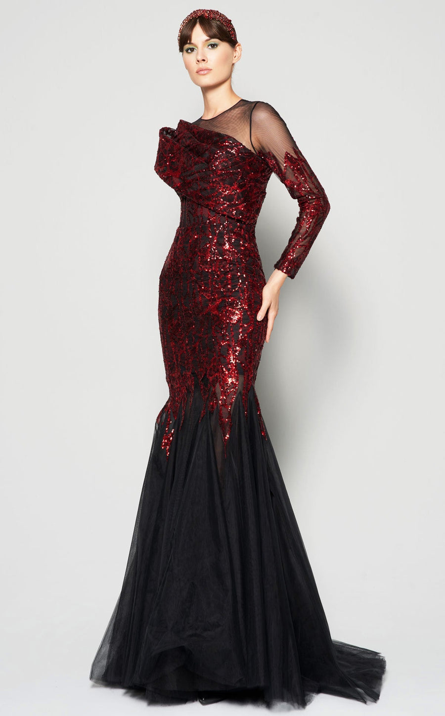 Formal Dresses Long Sleeve Formal Sequin Mermaid Dress Burgundy