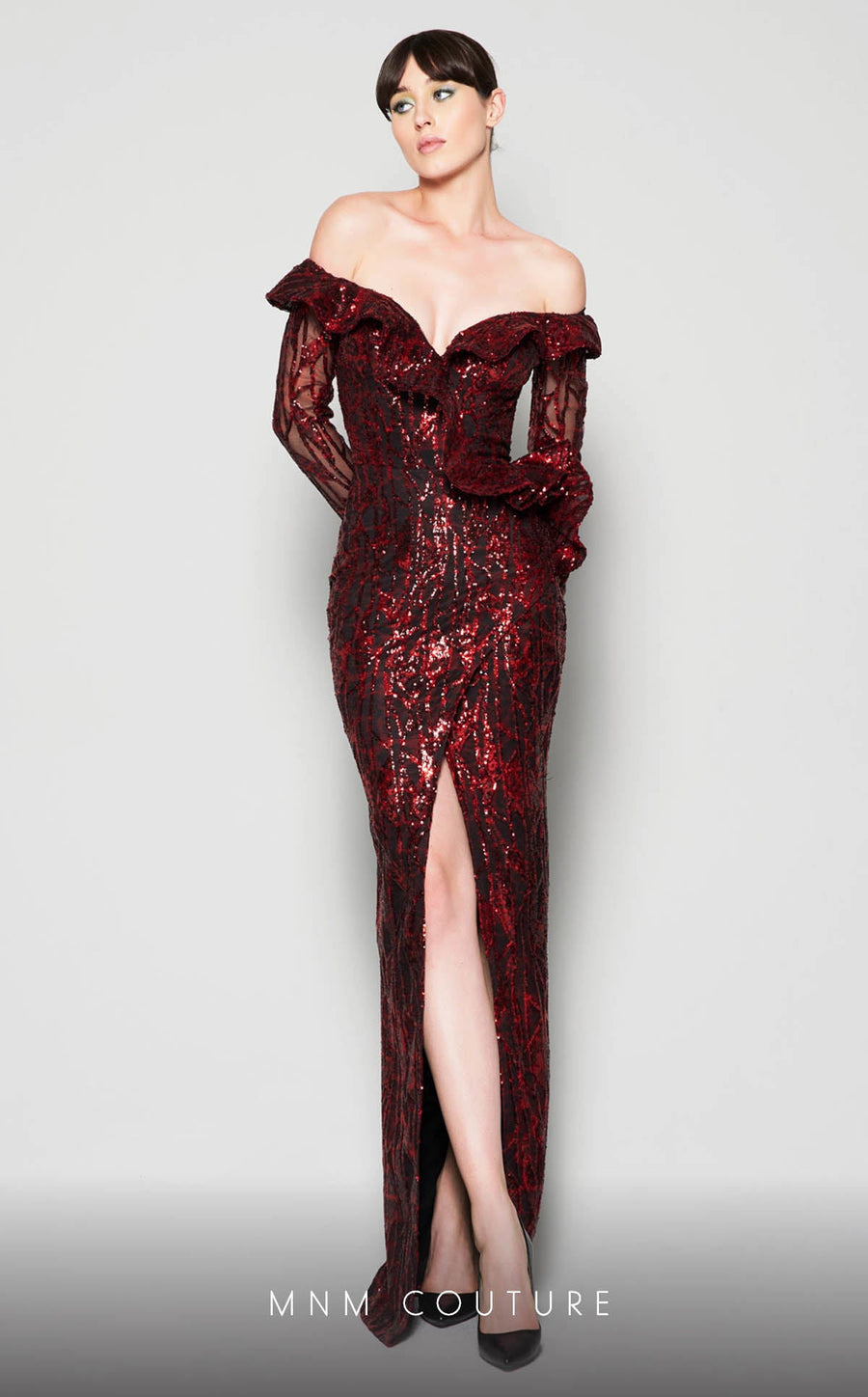 Formal Dresses Fitted Formal Long Sleeve Evening Dress Burgundy