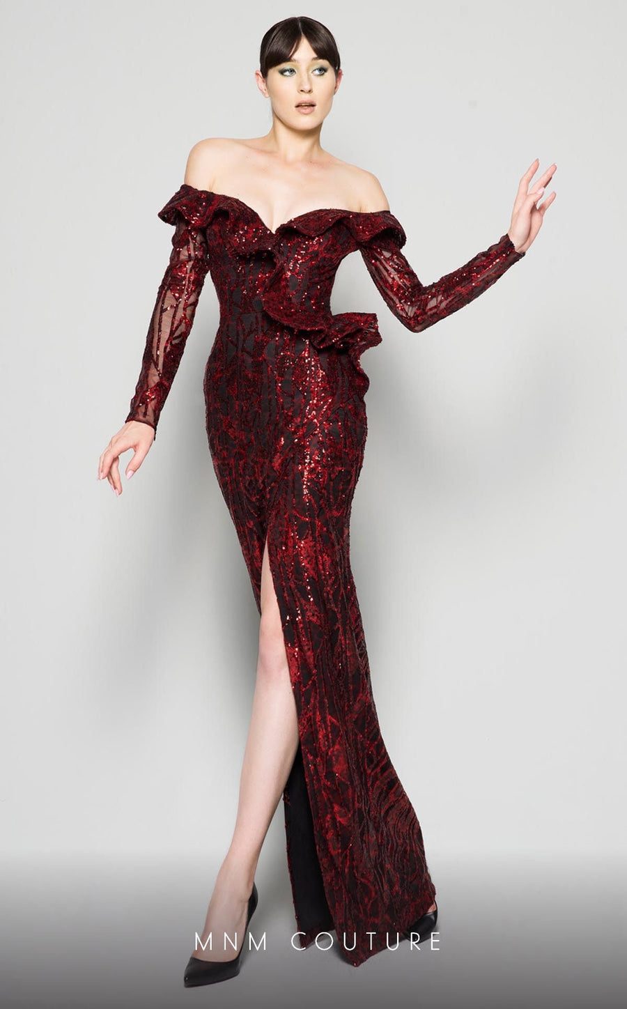 Formal Dresses Fitted Formal Long Sleeve Evening Dress Burgundy