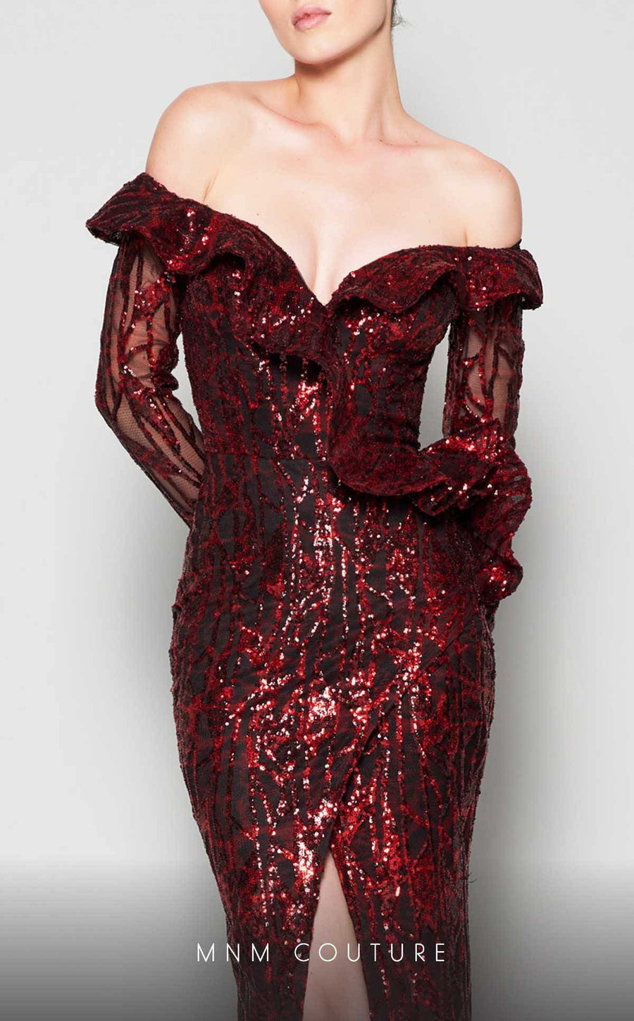 Formal Dresses Fitted Formal Long Sleeve Evening Dress Burgundy