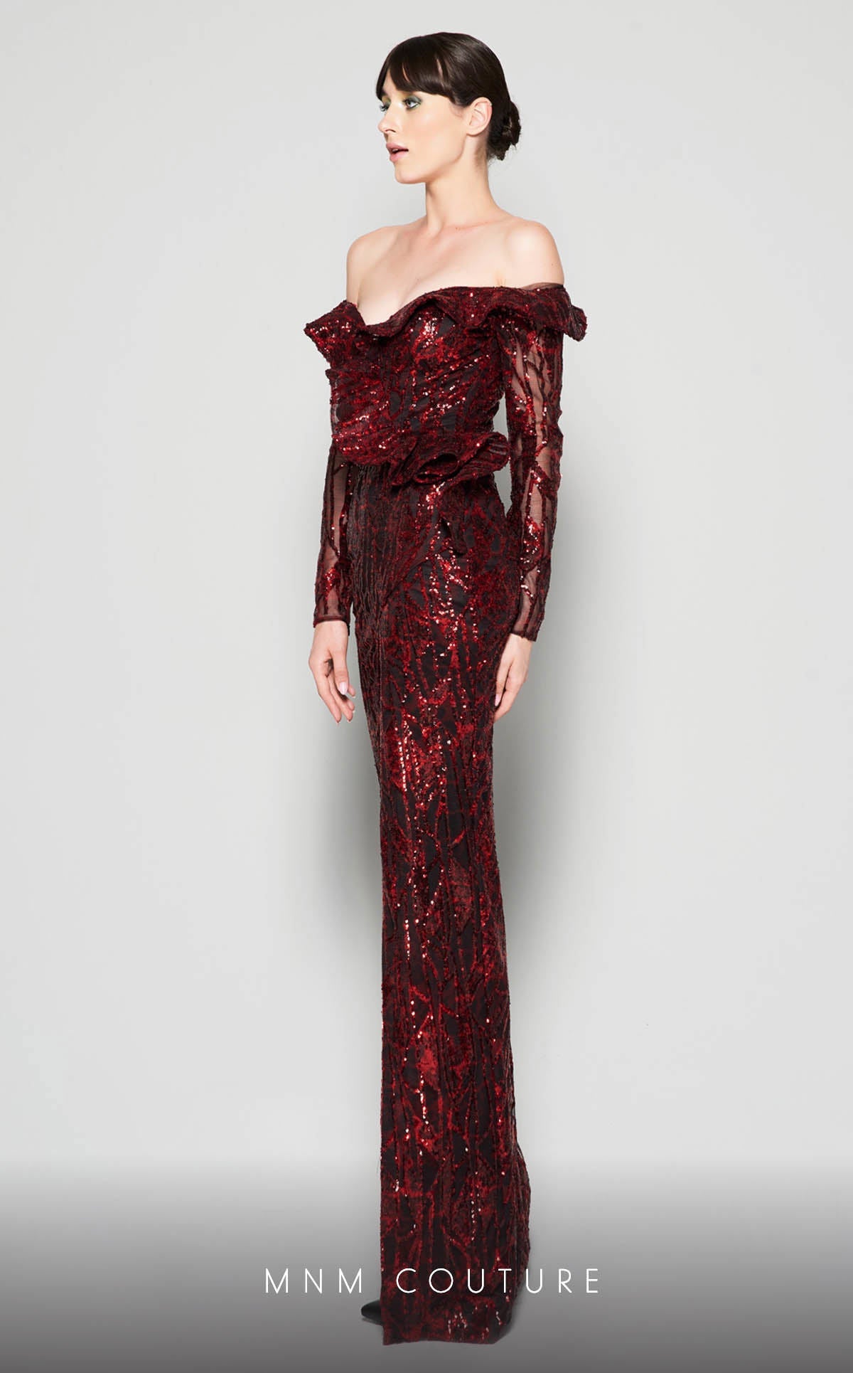 Formal Dresses Fitted Formal Long Sleeve Evening Dress Burgundy