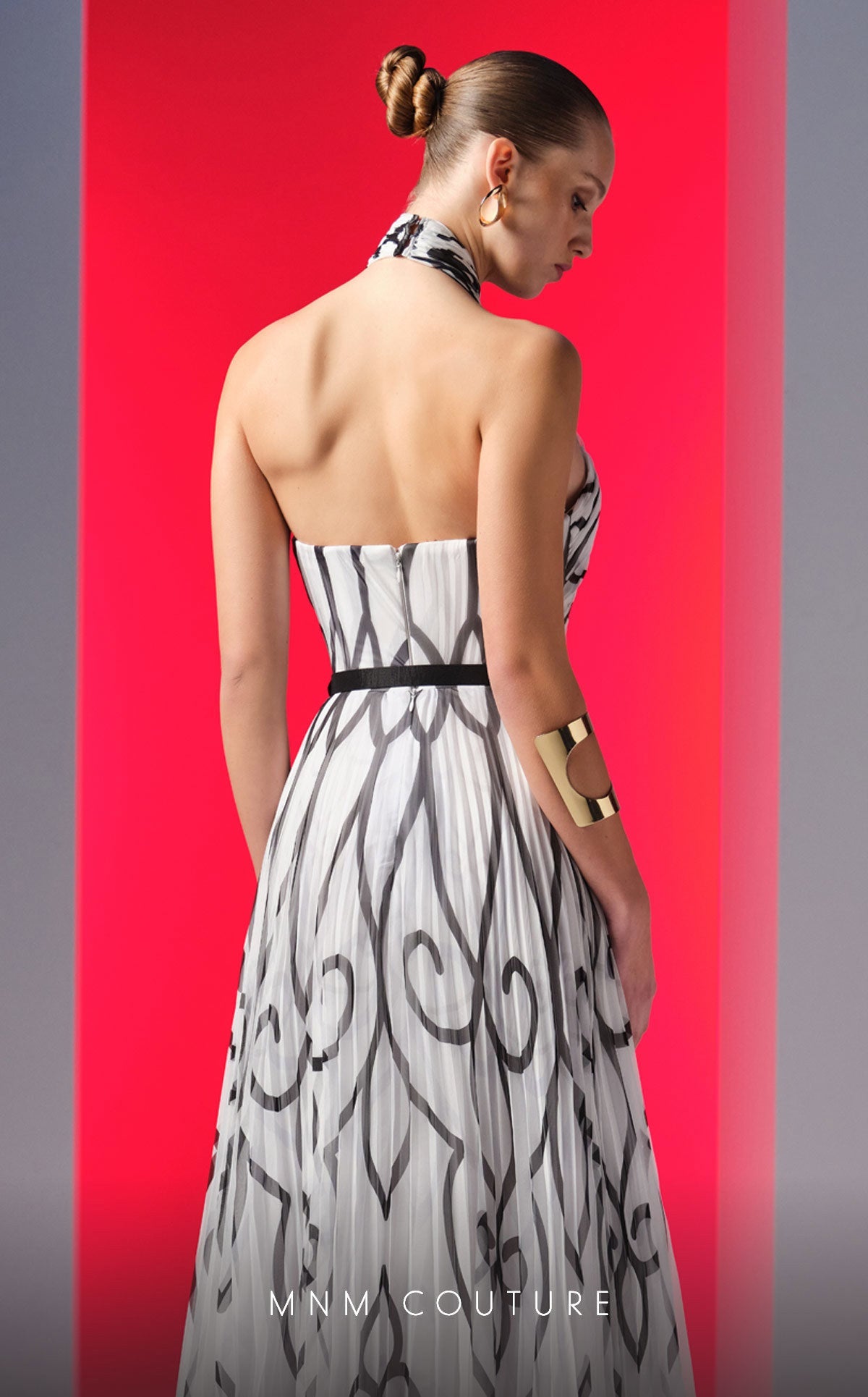 Formal Dresses A Line Long Formal Printed Prom Dress Black/White