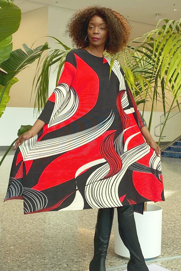 Cocktail Dresses Short 3/4 Sleeve Side Slit Printed Dress Multi