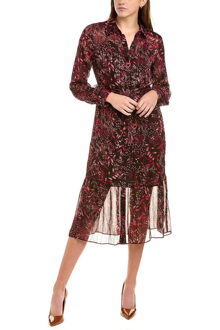 Cocktail Dresses Long Sleeve Printed Metallic Cocktail Dress Burgundy Print