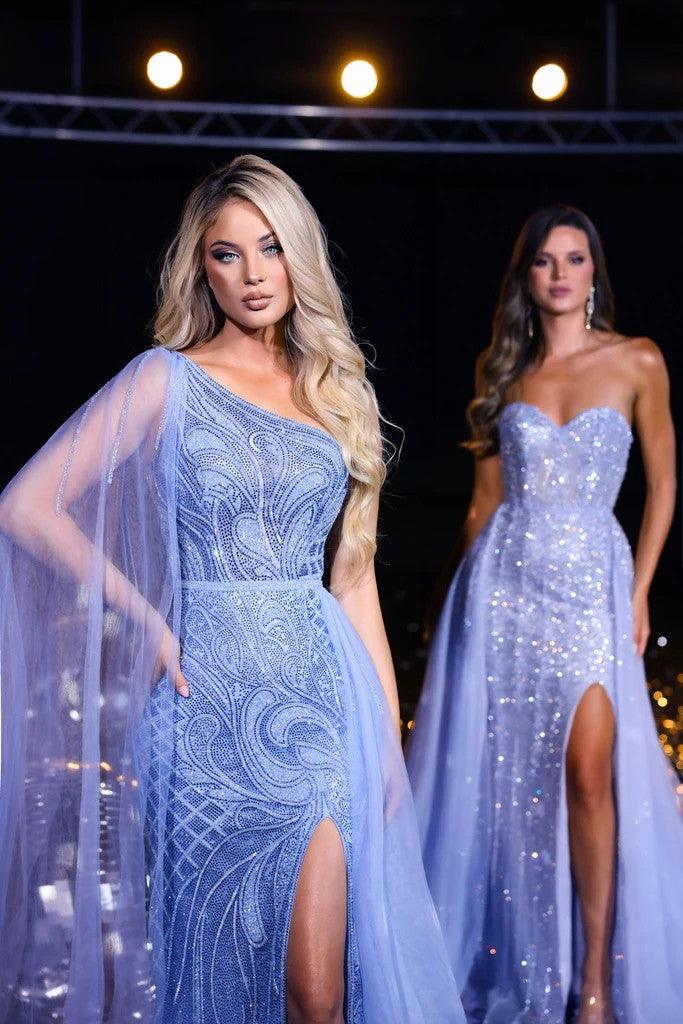 Prom Dresses Long One Shoulder Beaded Prom Gown Blue