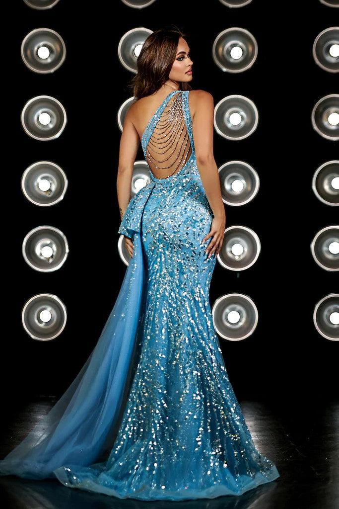 Prom Dresses Long One Shoulder Overskirt Prom Gown Blue