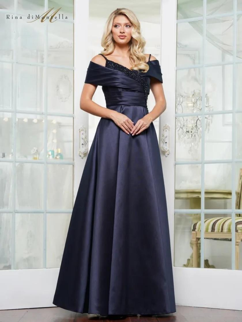 Formal Dresses Fitted Long Beaded Formal Dress Navy
