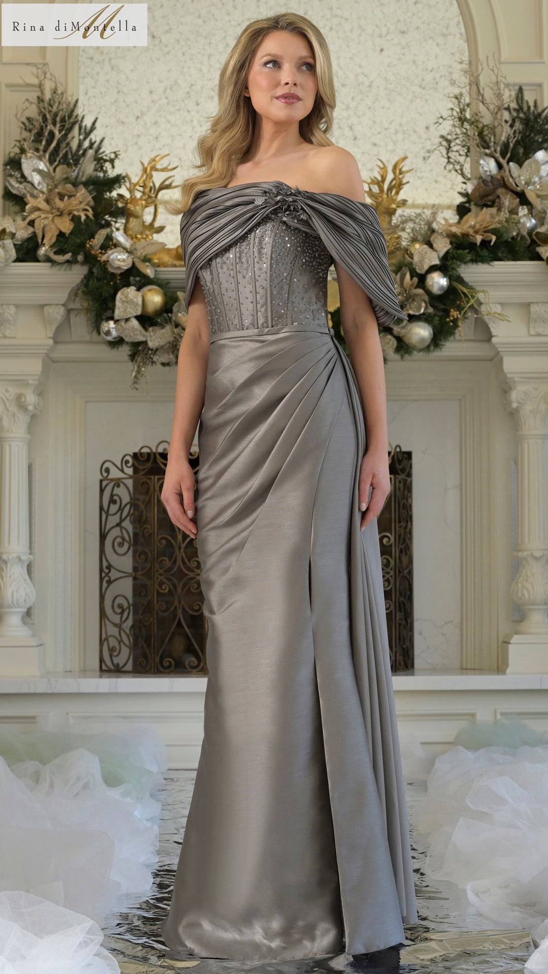 Formal Dresses Formal Long Pleated Beaded Evening Dress Gunmetal