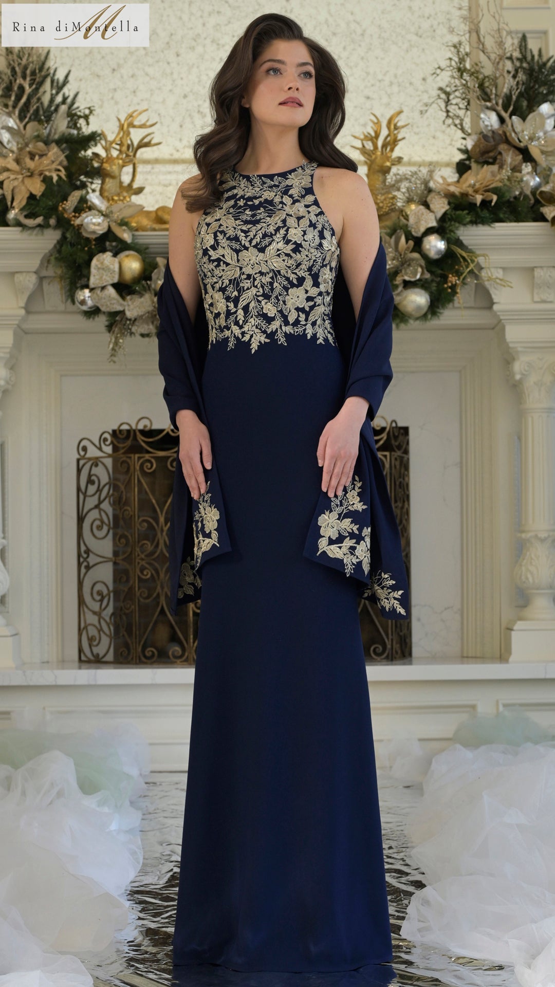 Formal Dresses Fitted Formal Long Evening Dress Navy Gold