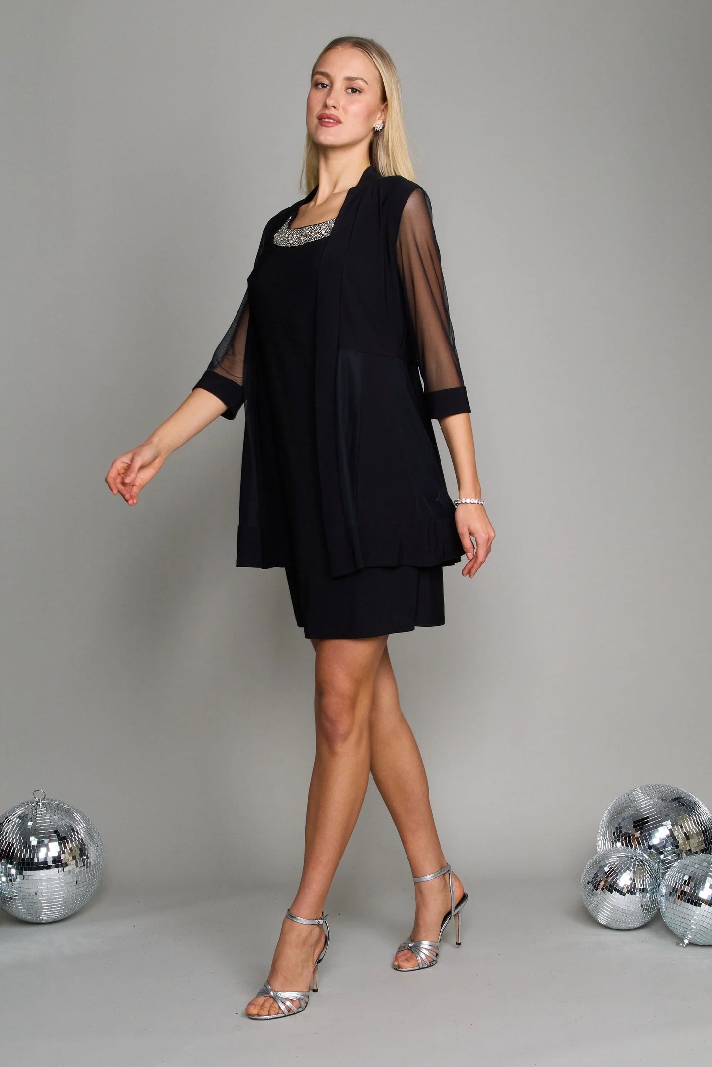 Mother of the Bride Dresses Short Beaded Petite Jacket Dress Black