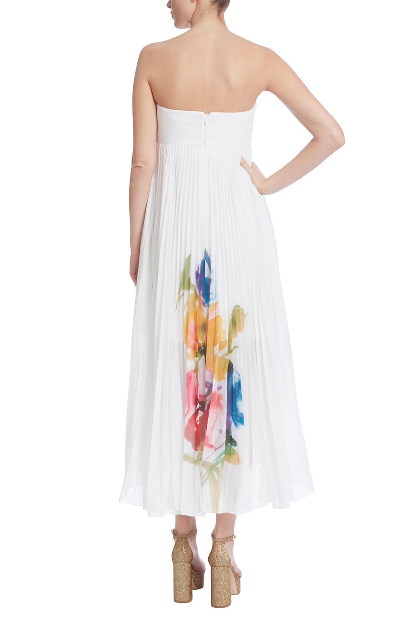Cocktail Dresses Floral High Low Pleated Cocktail Dress White Multi