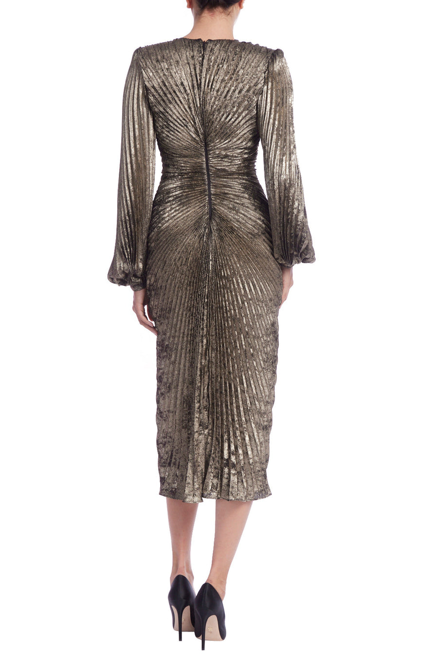 Cocktail Dresses Long Sleeve Metallic Cocktail Midi Dress Pewter