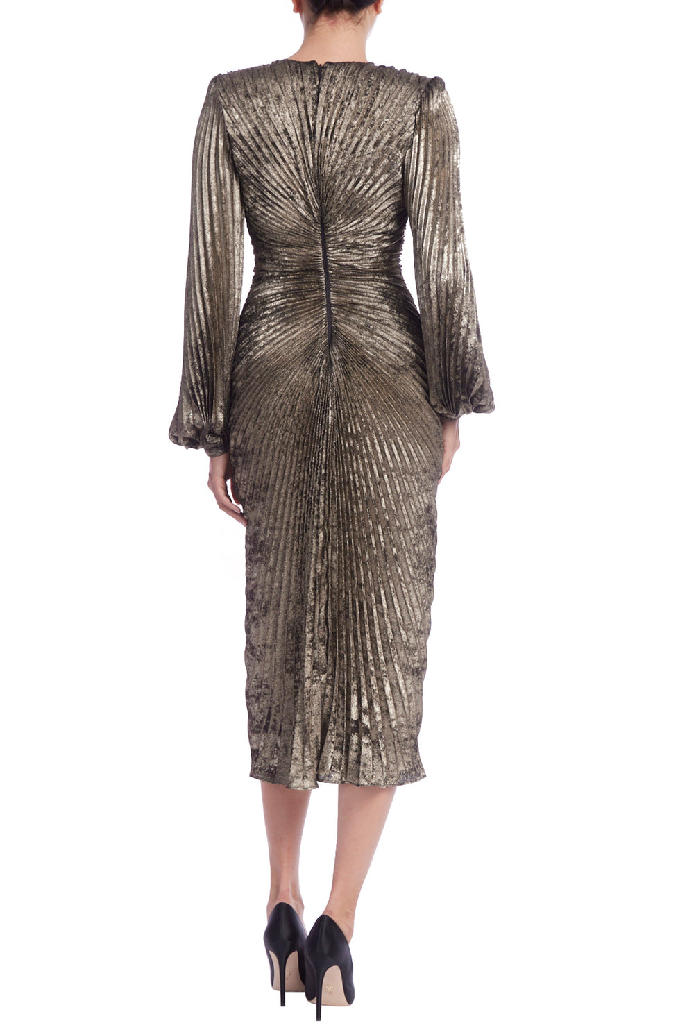 Cocktail Dresses Long Sleeve Metallic Cocktail Midi Dress Pewter
