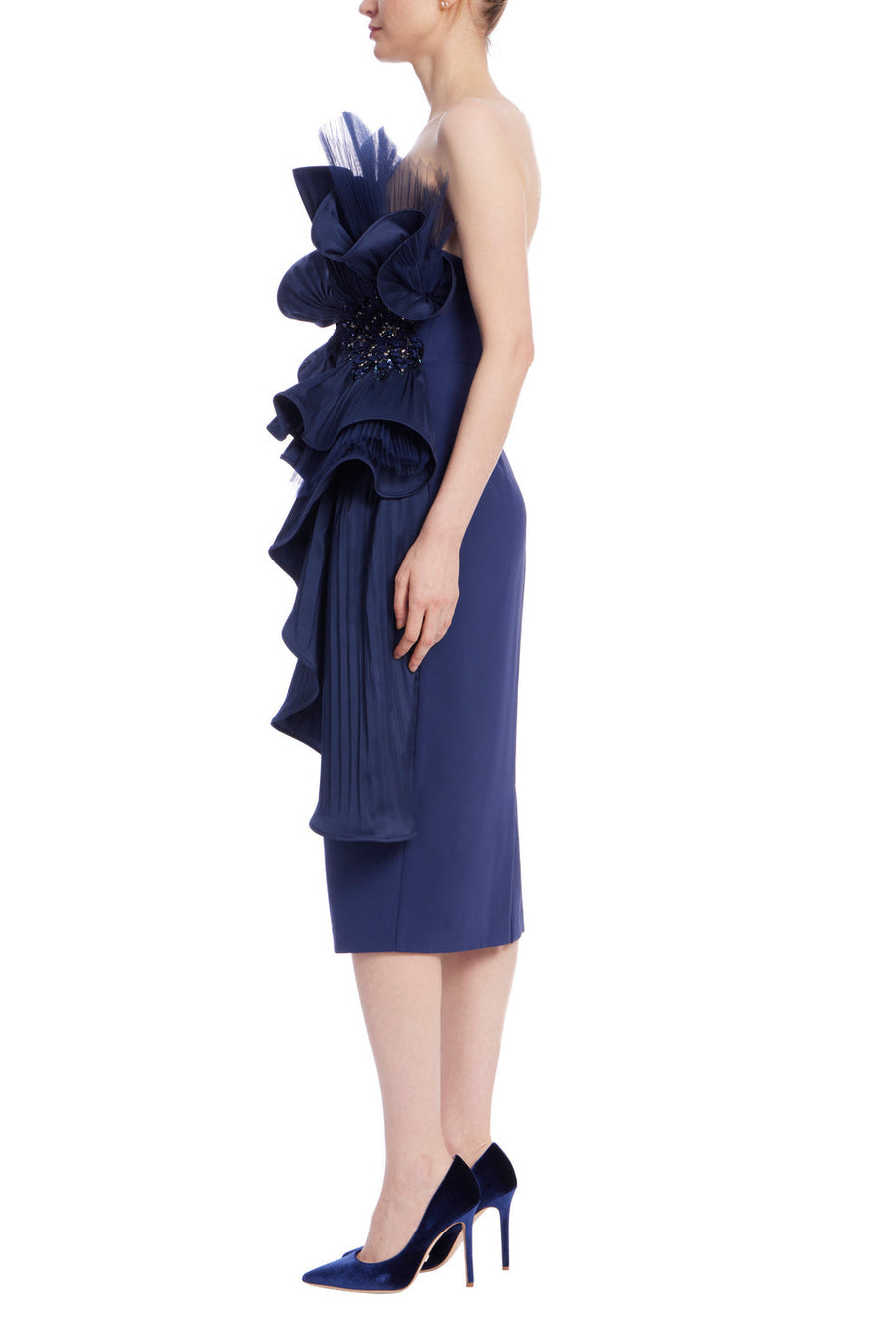 Cocktail Dresses Short Cocktail Pleated Ruffle Midi Dress Navy