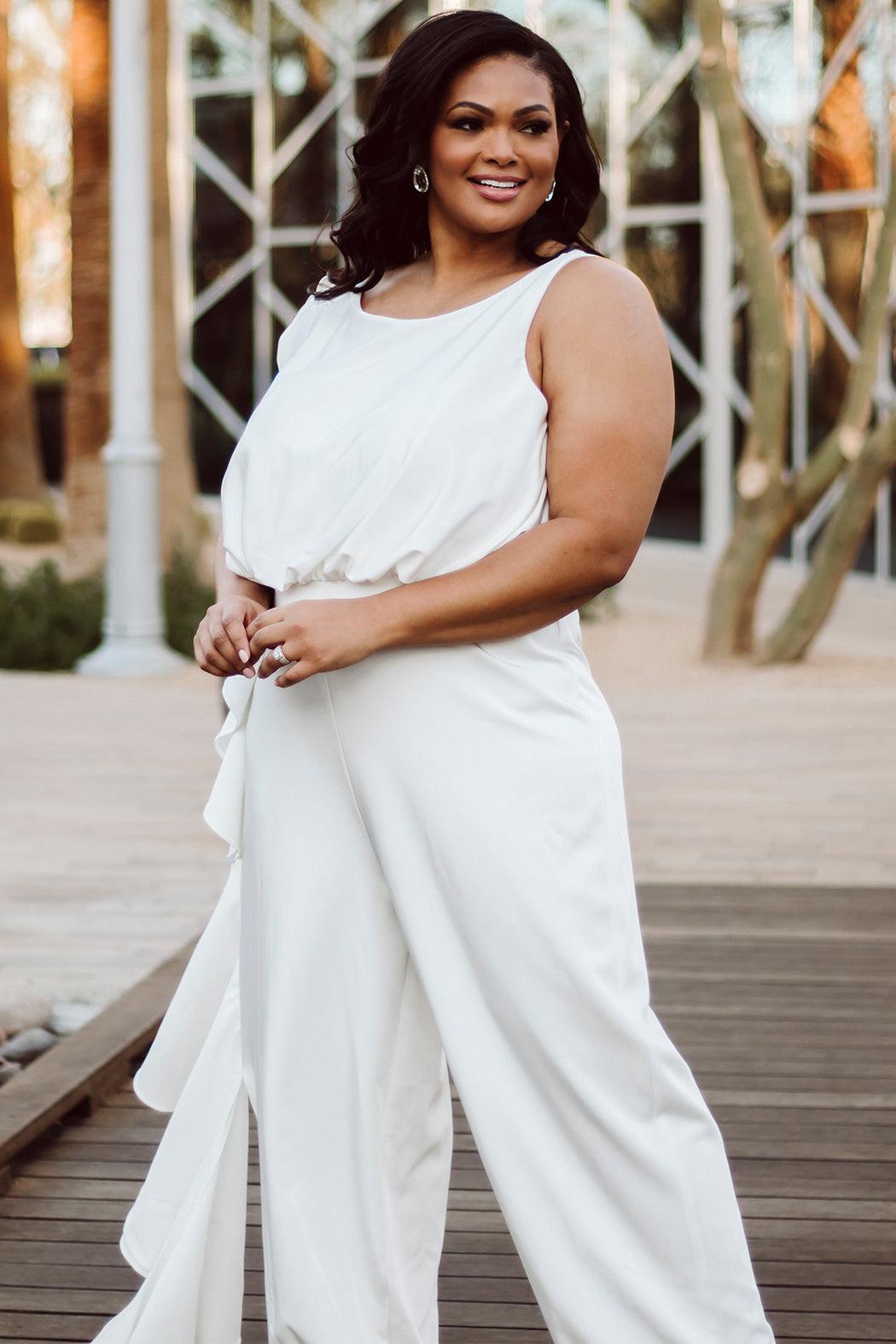 Plus Size Bridal Wedding Jumpsuit Ivory