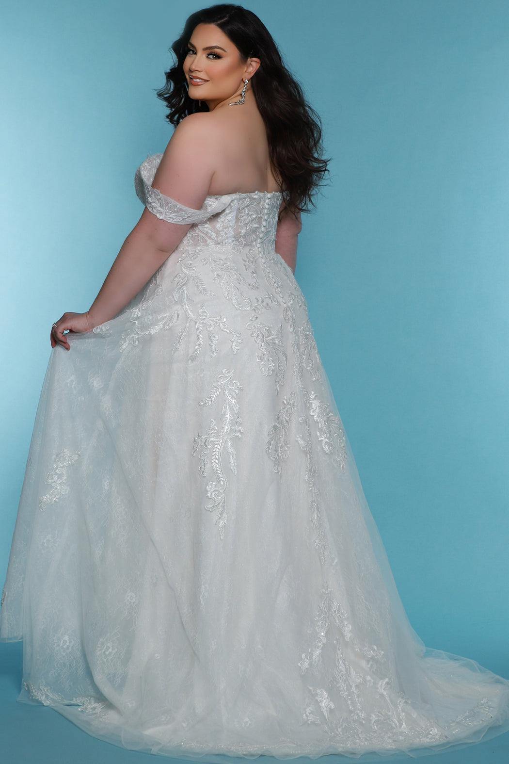 Wedding Dresses A Line Long Floral Lace Wedding Dress Ivory/Ivory