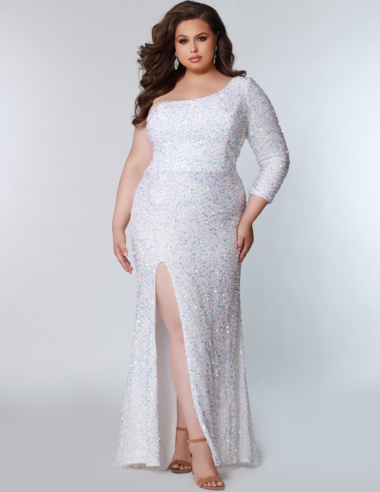 Long Plus Size Formal Prom Dress Pearlescent