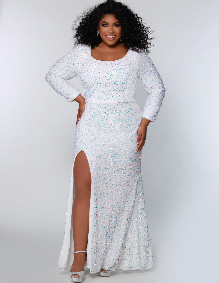Long Sleeve Plus Size Formal Dress Pearlescent