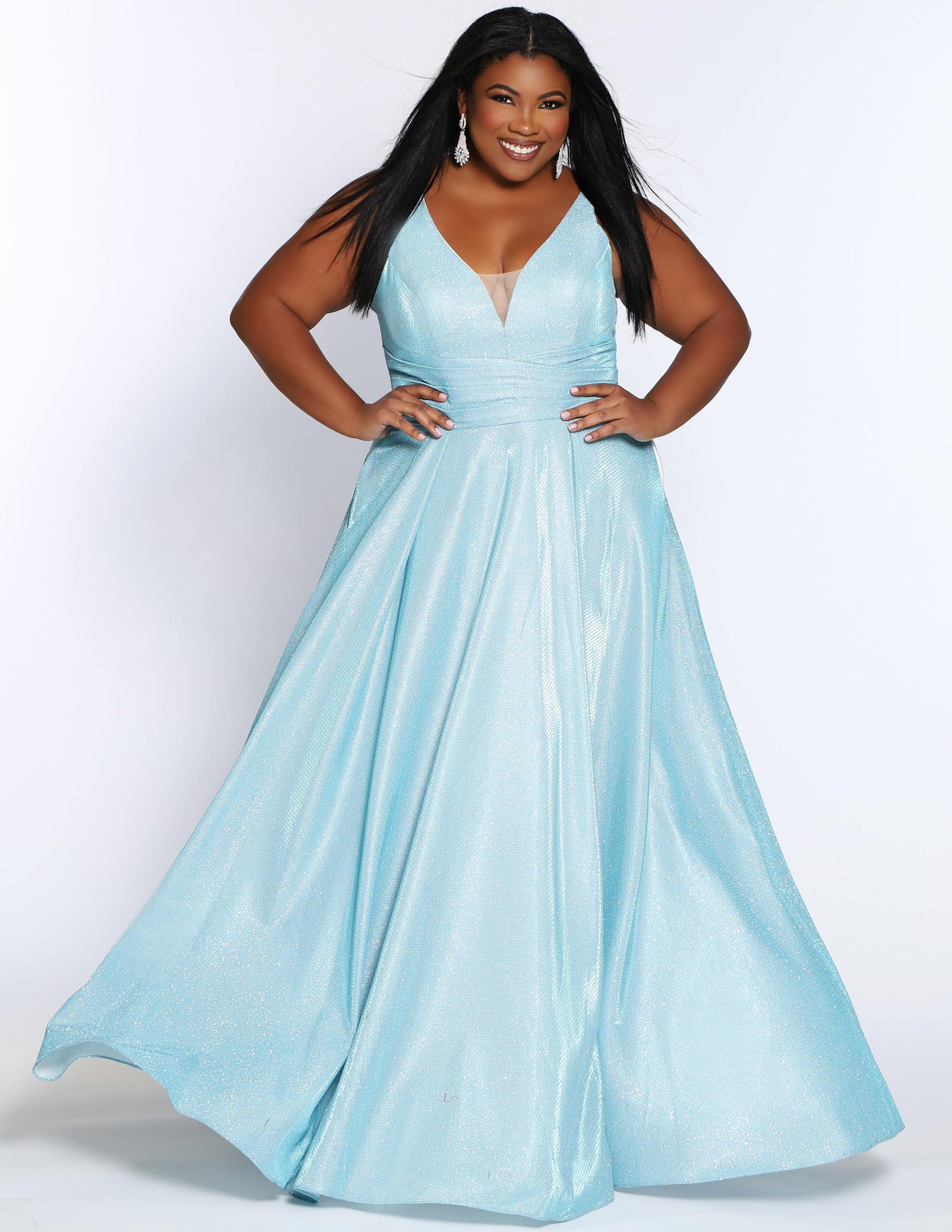 Long Plus Size Metallic Prom Dress Capri