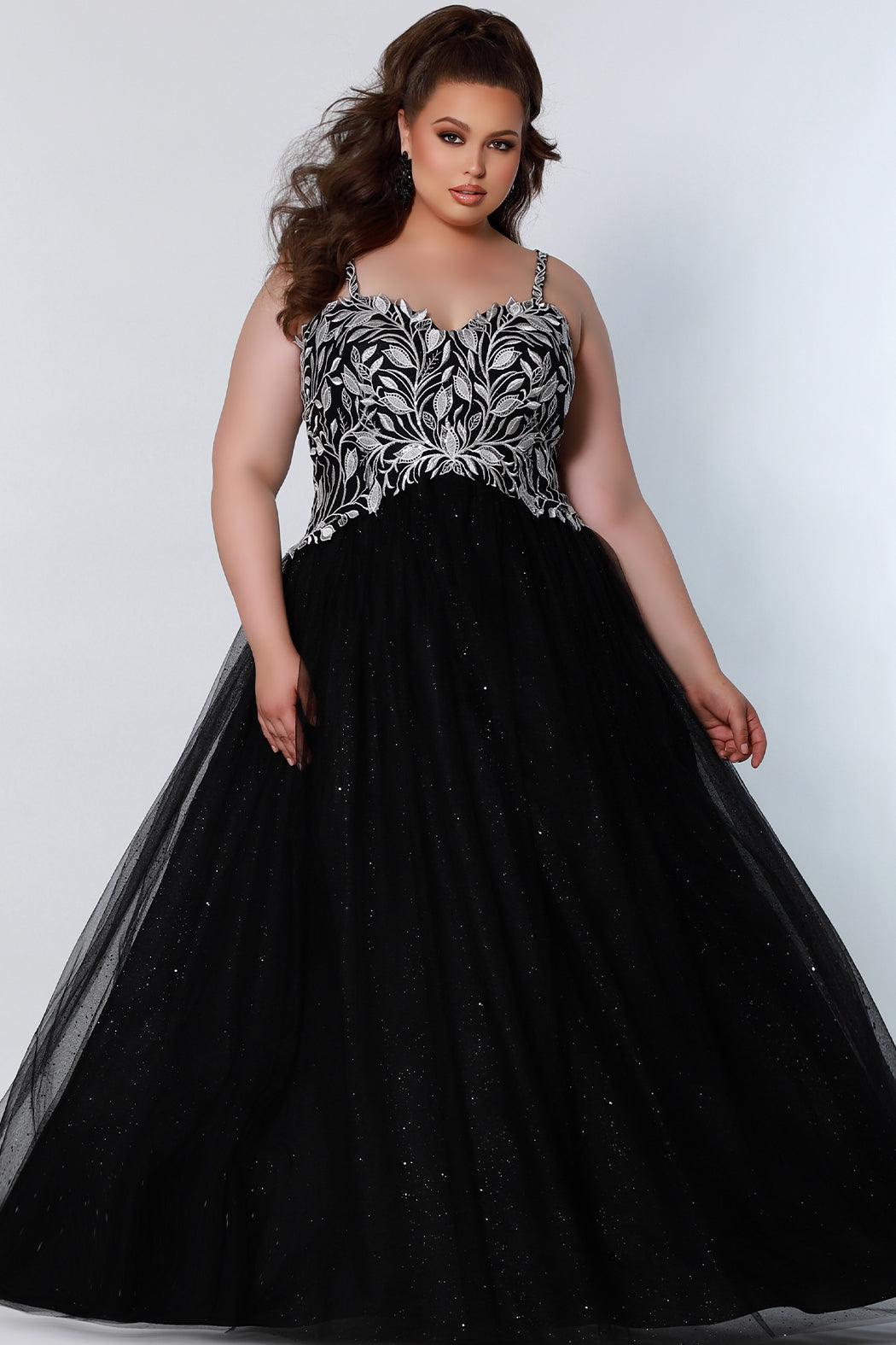 Long Plus Size Ball Gown Glitter Prom Dress Black