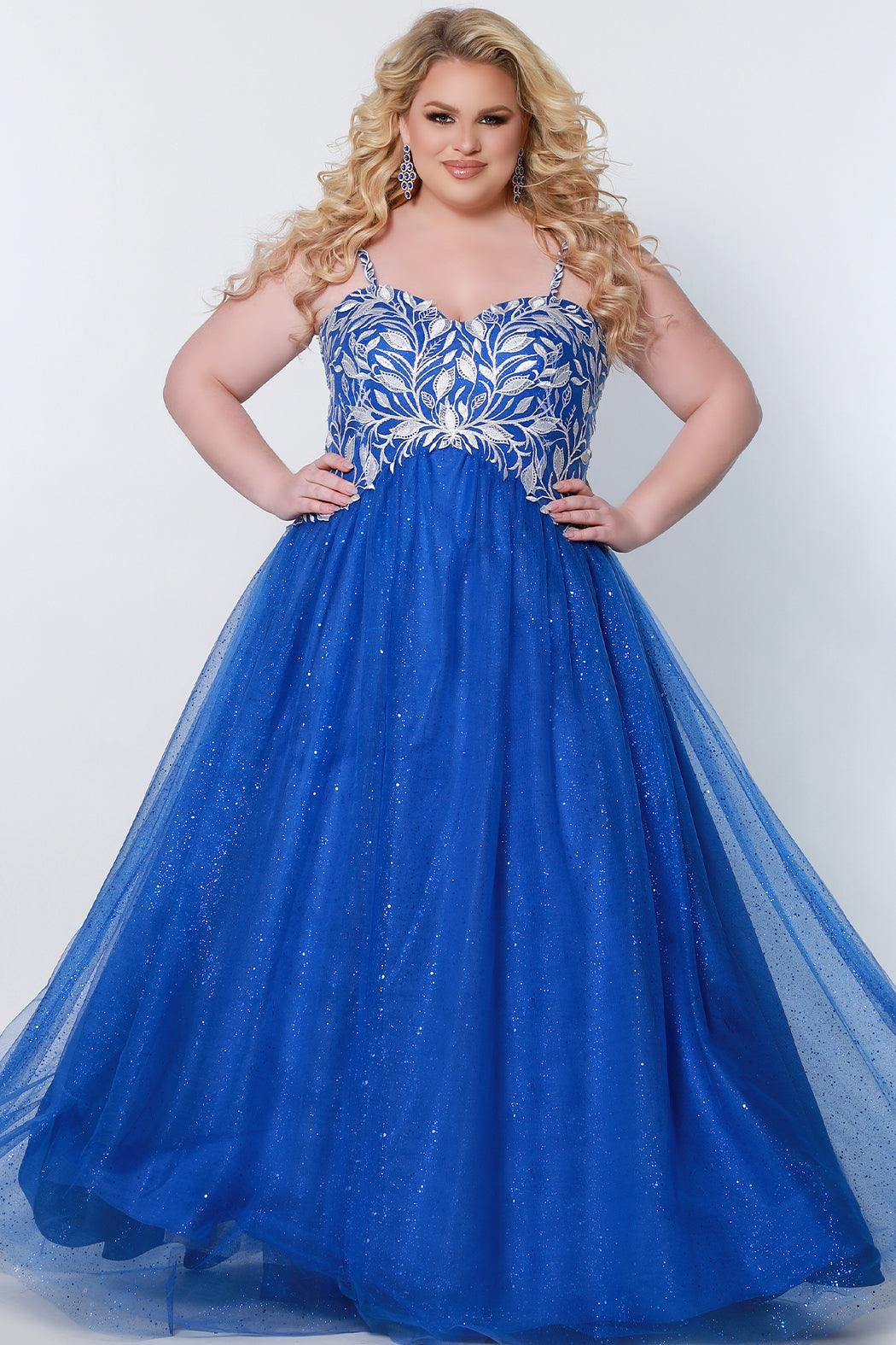 Long Plus Size Ball Gown Glitter Prom Dress Royal