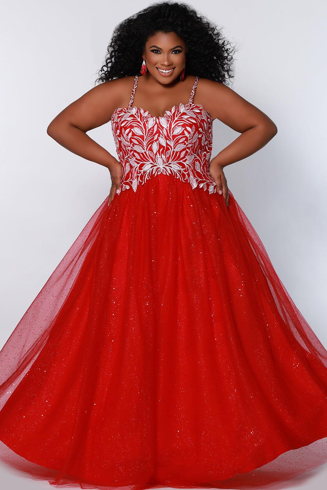 Long Plus Size Ball Gown Glitter Prom Dress Red