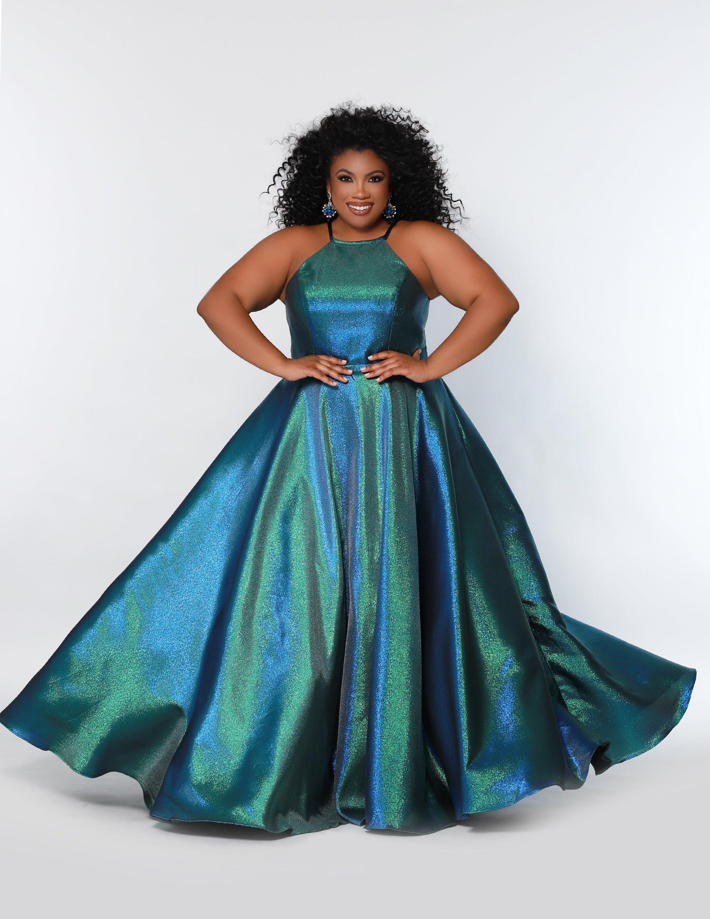 Plus Size Halter Prom Long Ball Gown Peacock