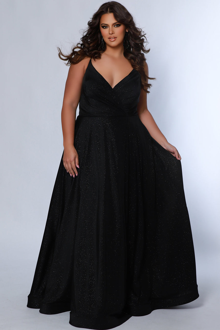 Plus Size Dresses Prom Long A Line Formal Pocket Plus Size Dress Black