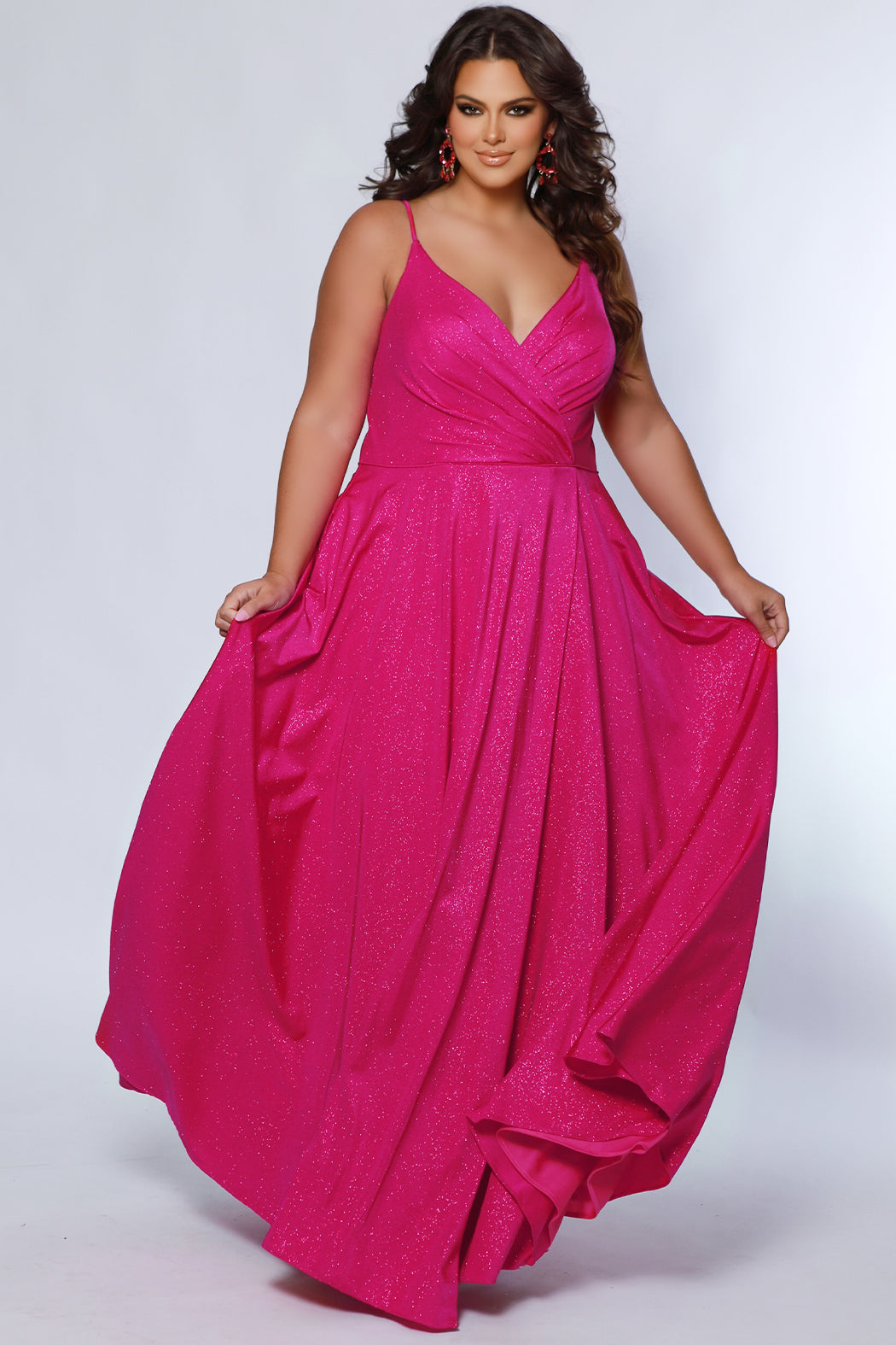 Plus Size Dresses Prom Long A Line Formal Pocket Plus Size Dress Magenta