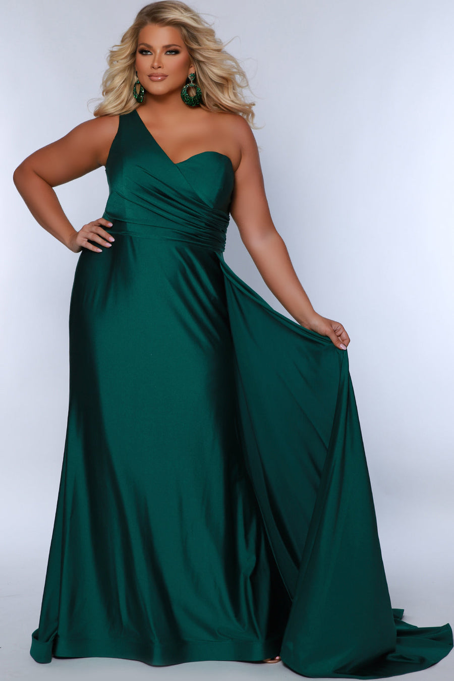Plus Size Dresses Plus size Fitted Long Formal Pleated Prom Dress Forest