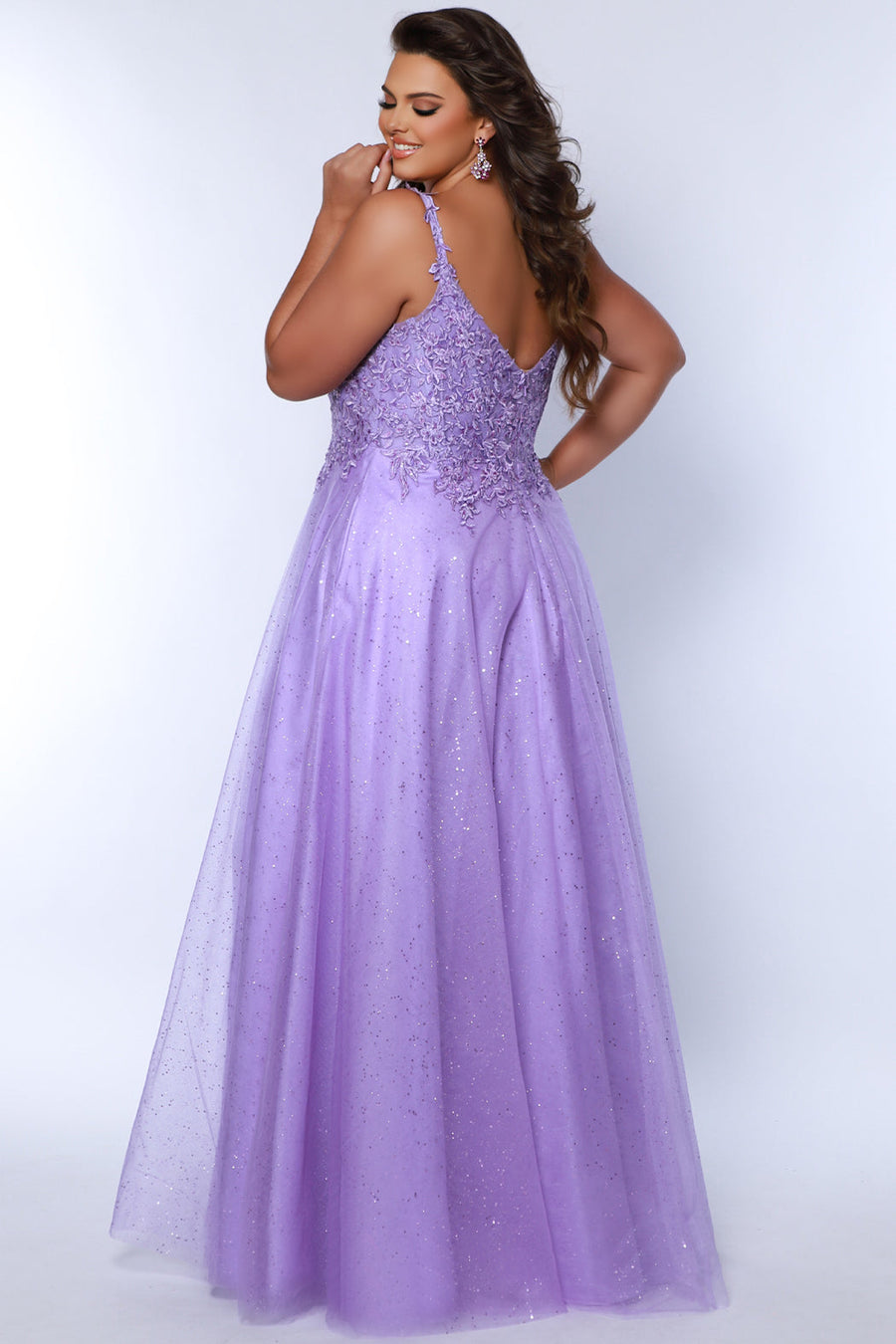 Plus Size Dresses Long Plus Size Glitter Lace Prom Dress  Lavender