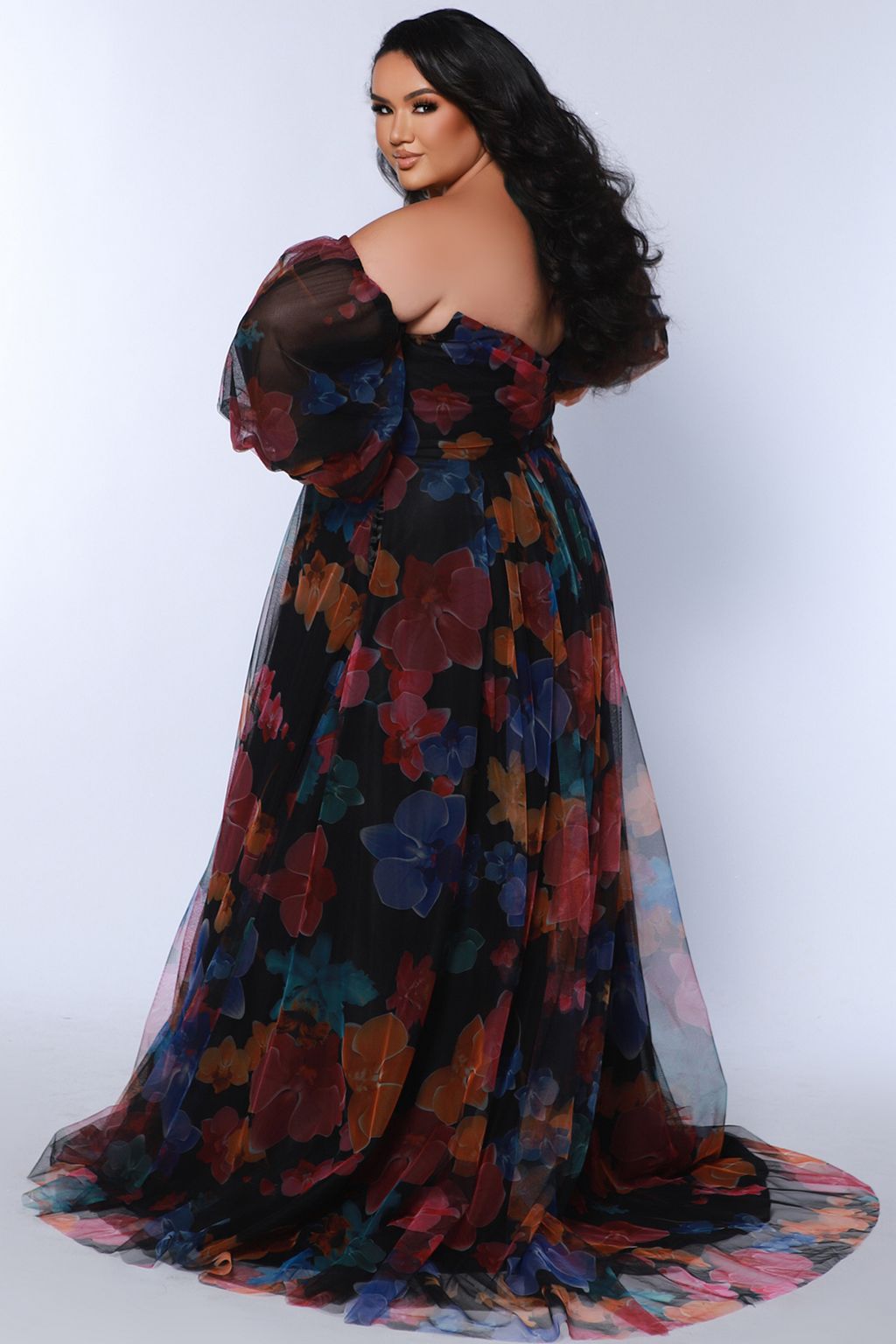 Plus Size Dresses Printed A Line Long Floral Slit Plus Size Prom Dress  Multi Floral