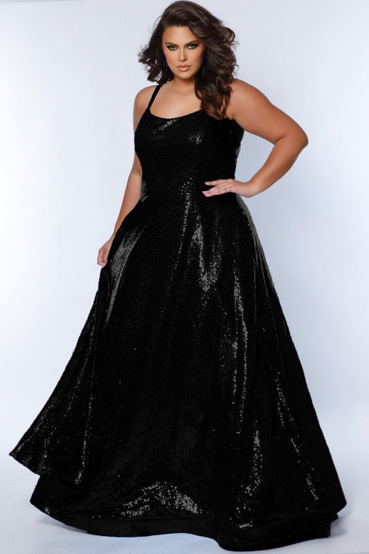 Plus Size Dresses Plus Size A line Long Sequin Prom Dress Onyx