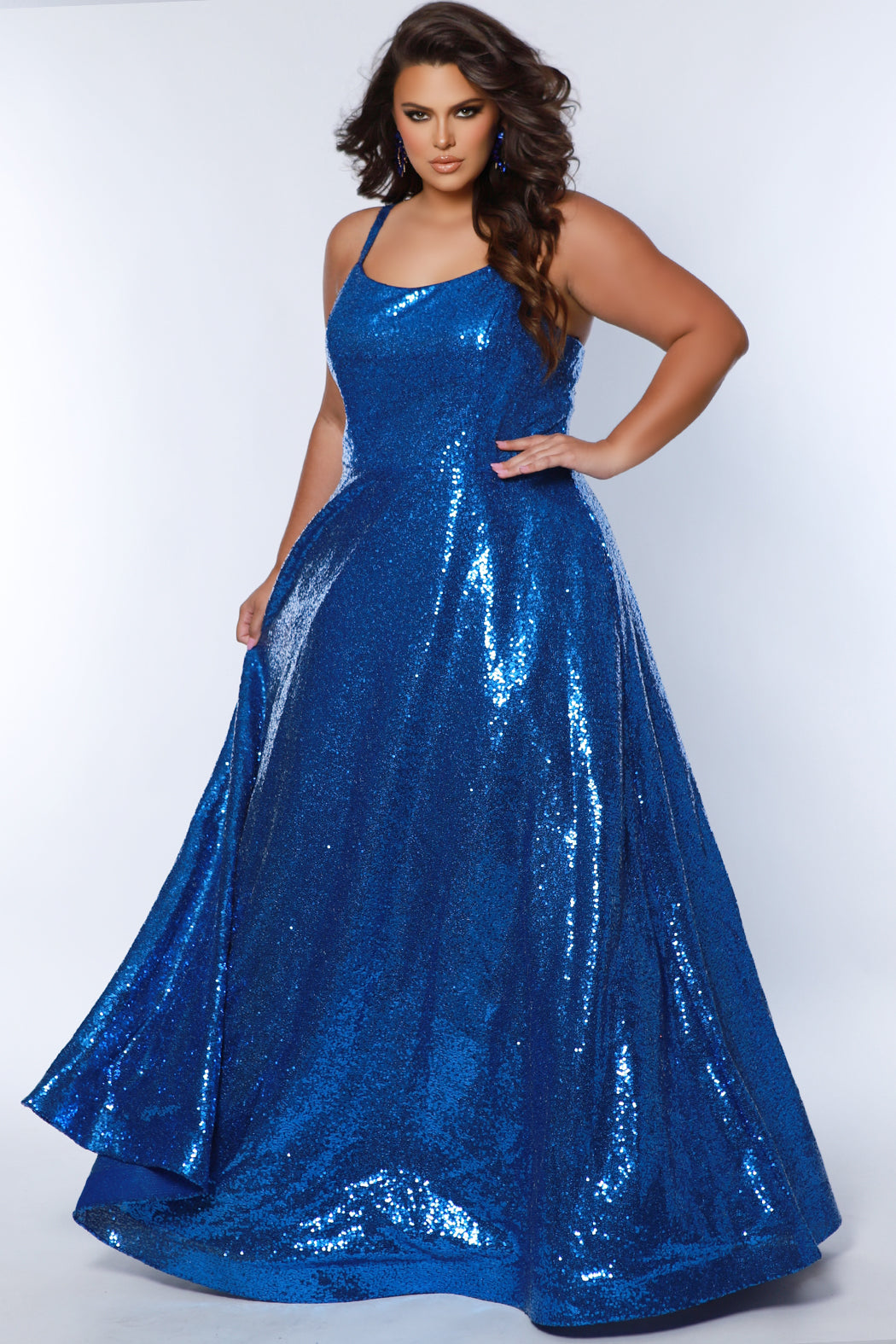 Plus Size Dresses Plus Size A line Long Sequin Prom Dress Cobalt