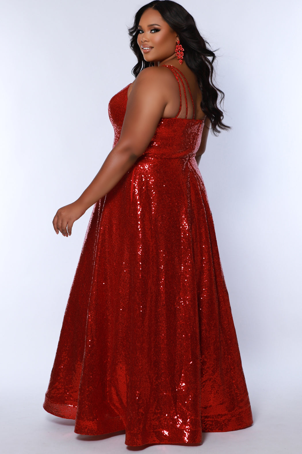 Plus Size Dresses Plus Size A line Long Sequin Prom Dress Scarlet