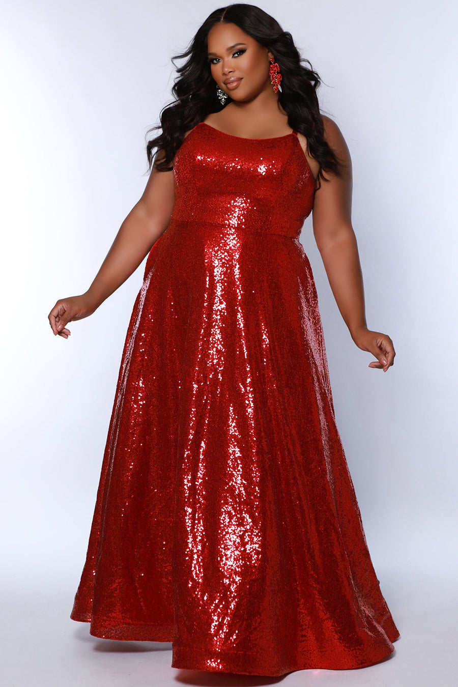 Plus Size Dresses Plus Size A line Long Sequin Prom Dress Scarlet