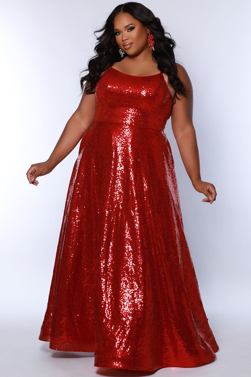 Plus Size Dresses Plus Size A line Long Sequin Prom Dress Scarlet