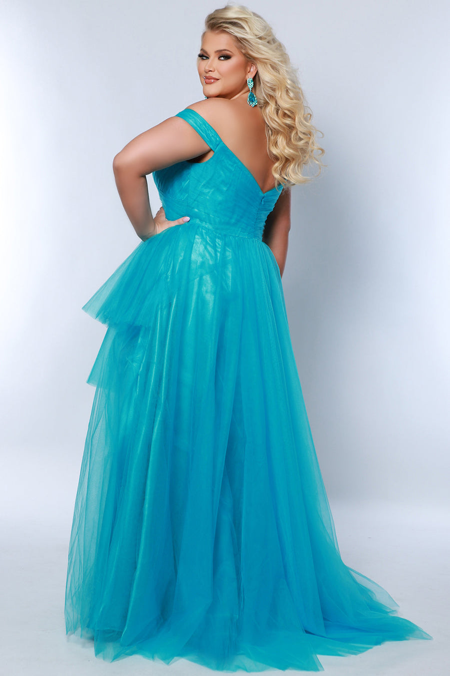 Plus Size Dresses A Line High Low Plus Size Prom Dress Blue