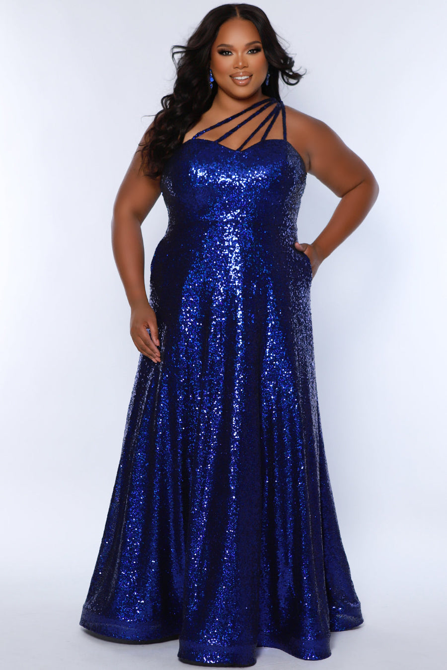 Plus Size DressesPlus Size Sequin Long Formal A Line Prom Dress Sapphire