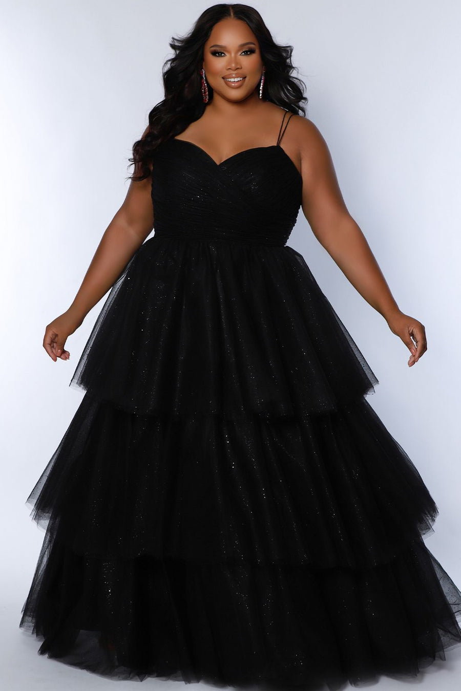 Plus Size Dresses Long Ball Gown Pleated Formal Prom Glitter Plus Size Dress Black