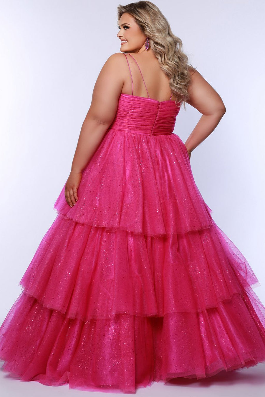 Plus Size Dresses Long Ball Gown Pleated Formal Prom Glitter Plus Size Dress Pink