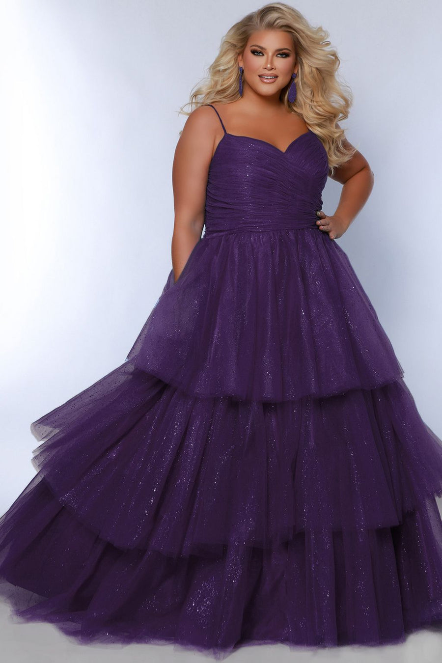 Plus Size Dresses Long Ball Gown Pleated Formal Prom Glitter Plus Size Dress Purple