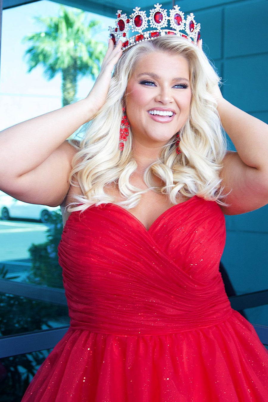 Plus Size Dresses Long Ball Gown Pleated Formal Prom Glitter Plus Size Dress Red