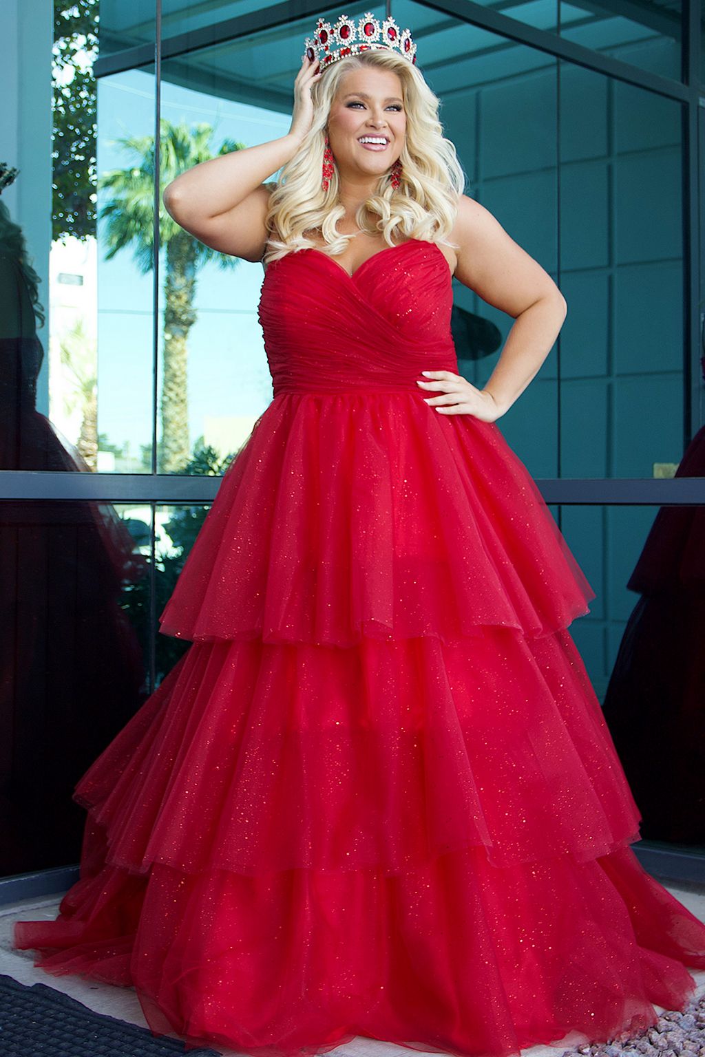 Plus Size Dresses Long Ball Gown Pleated Formal Prom Glitter Plus Size Dress Red