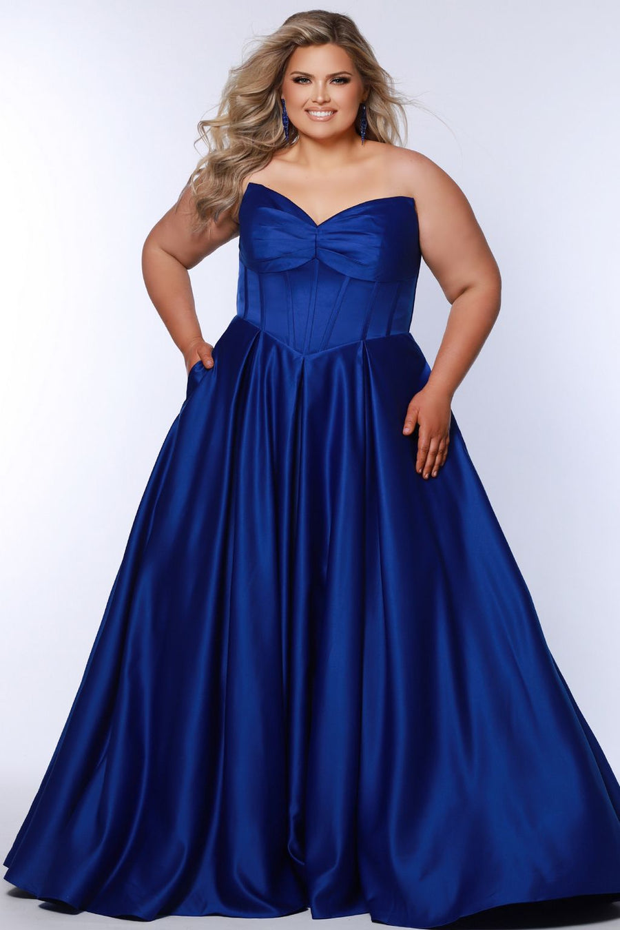 Plus Size Dresses Long Pleated Ball Gown Prom Formal Plus Size Dress Cobalt